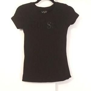 Guess "Smart Guess" Eco Concious Black Embroidered Eyelet Logo S/S Tee XS (NWT)